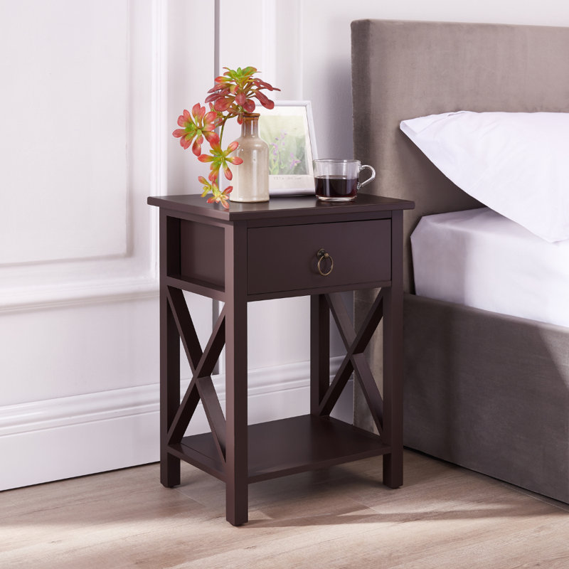Mutchler Small End Table with Storage Shelf and Drawer, Solid Wood End Table for Bedrooms, Living Room End Table, End Table with Storage, Side Table with Drawers
