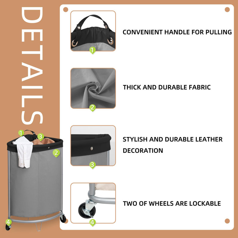 Canvas Rolling Laundry Hamper with Handles