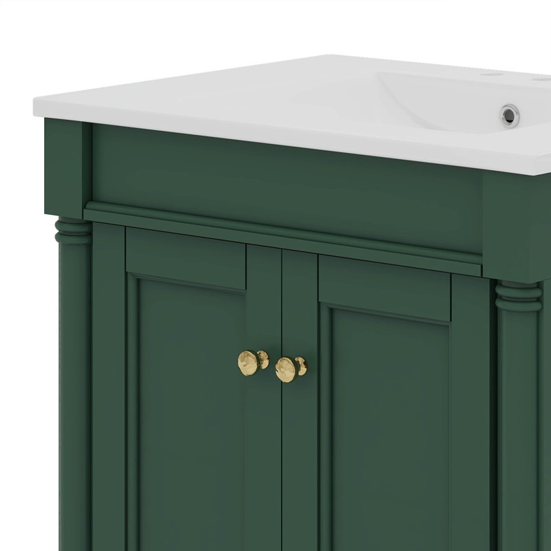 Meuble-lavabo 24 po avec lavabo supérieur, meuble de rangement moderne à 2 niveaux, Vert