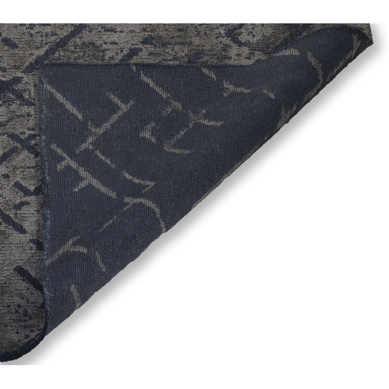 Geometric Flatweave Cotton Dark Gray Rug, Rectangle 7'10" x 11'2"