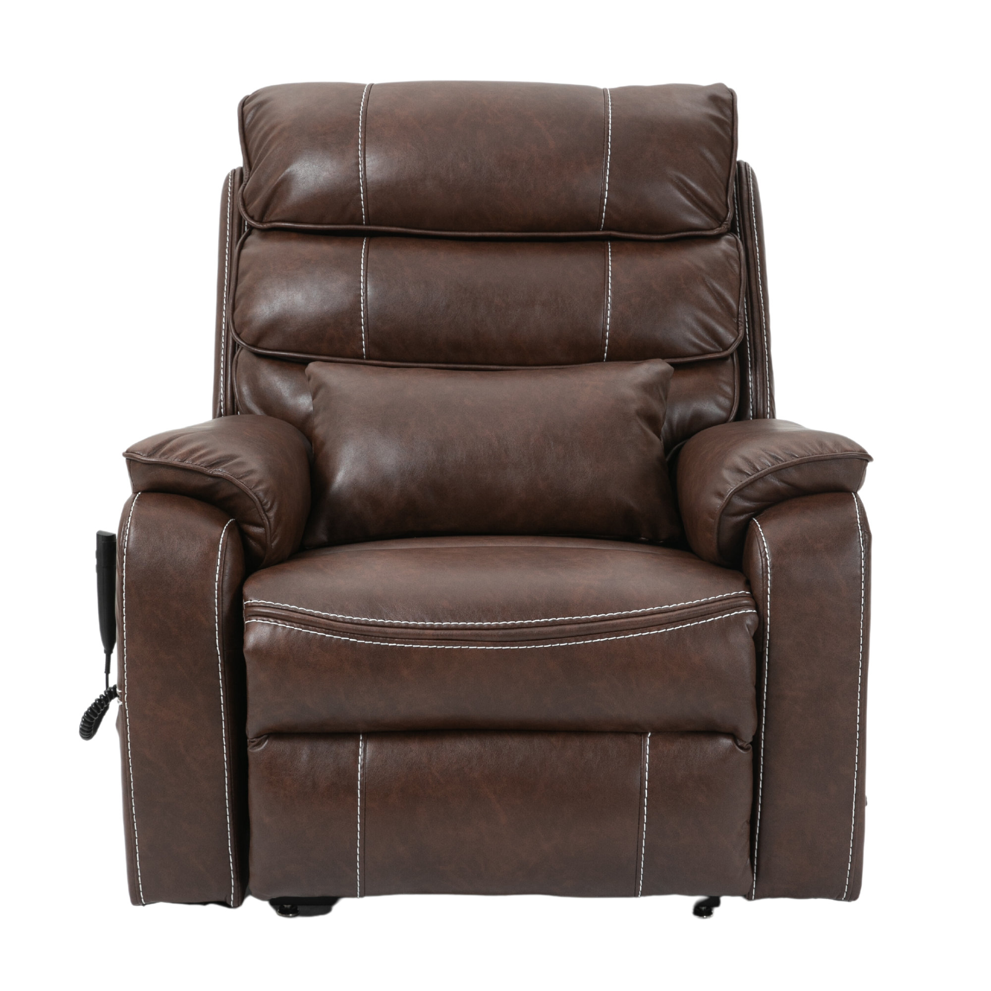 Genuine Leather Dual Okin Motor Lift Chairs Recliners for Elderly Wide Seat Living Room Sofa Latitude Run Body Fabric: Brown