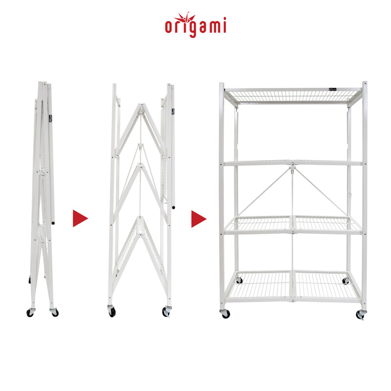  Ensemble de 3 tablettes de rangement pliantes à 4 roulettes en acier à 4 roulettes