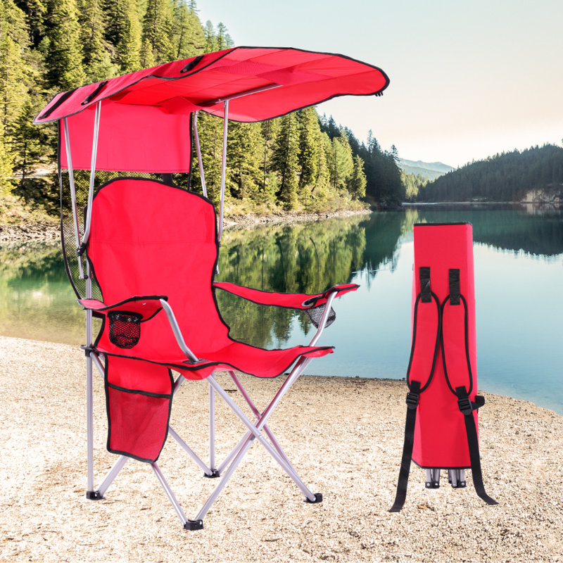 Chaise pliante portative avec abat-jour pour adultes Chaises de plage, Rouge