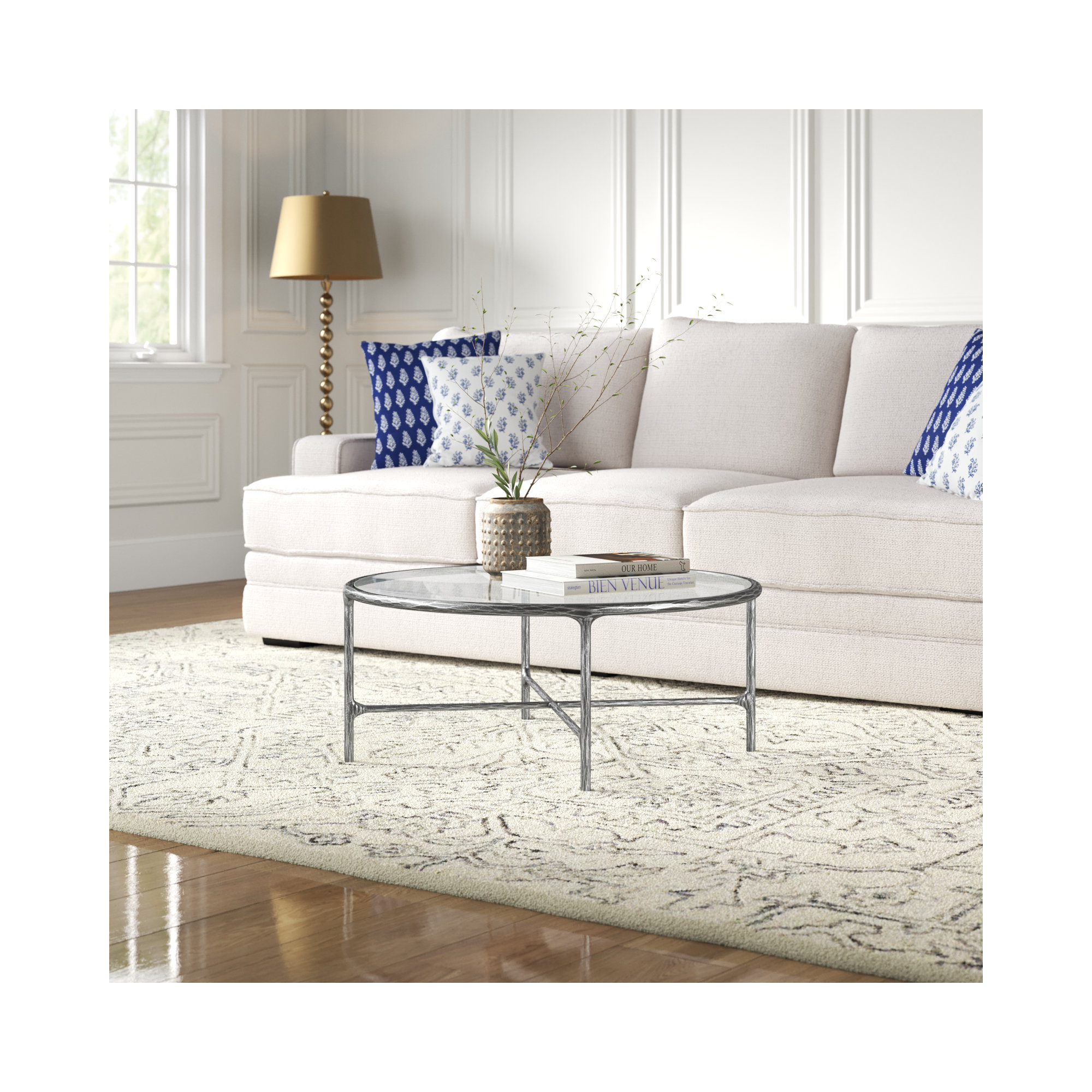 Evelynn Single Coffee Table, Silver, Clear, Glass