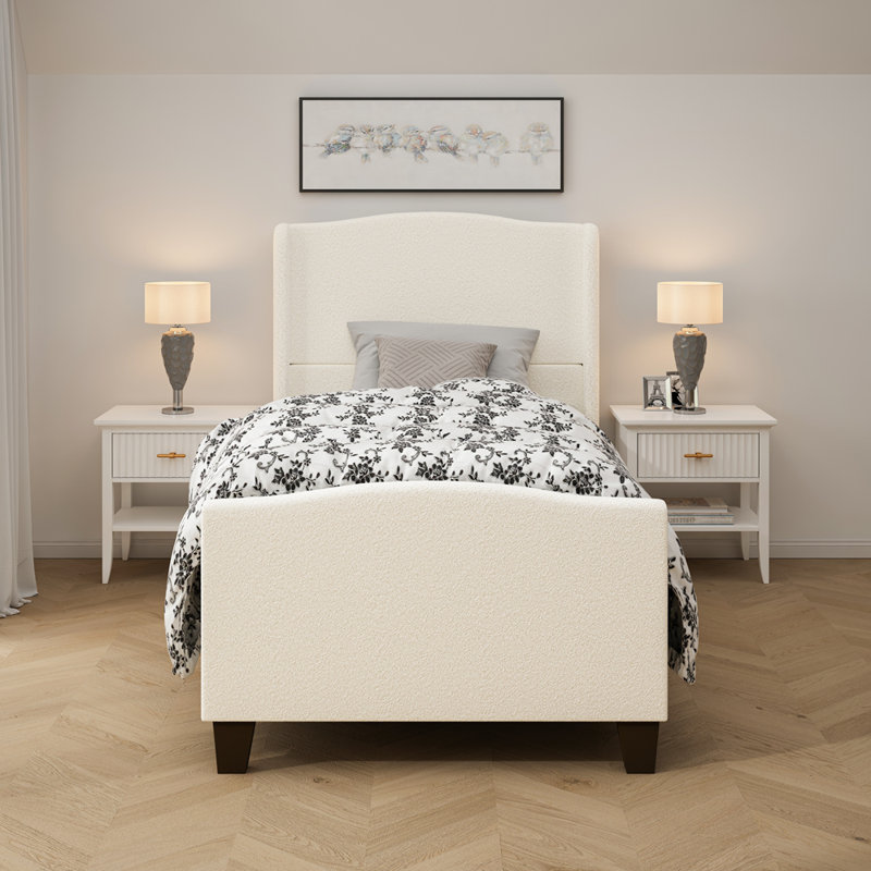 Structure de lit tapissier Teddy, pas besoin de sommier tapissier, Twin, White