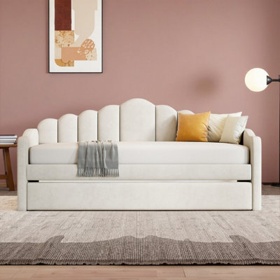 Twin Size Upholstered Daybed With Trundle ,Velvet Sofabed With USB Charging Ports,No Box-Spring Needed