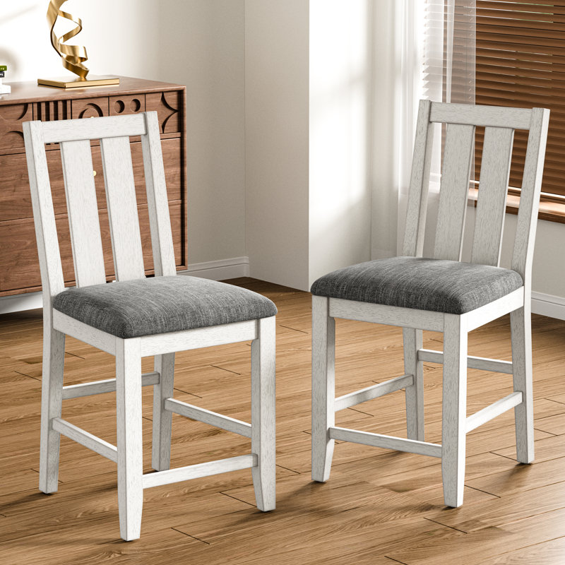 5 Piece Expandable Drop Leaf Dining Table Set with 4 Upholstered Chairs, Solid Wood Round Counter Height Kitchen Table and Chairs Set, Mid-Century Modern Farmhouse Dining Room Table Set