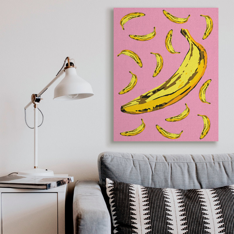 Bananes mûres fantaisistes, fruits tropicaux, jaune, rose, H 30 po x l 24 po, Toile tendue