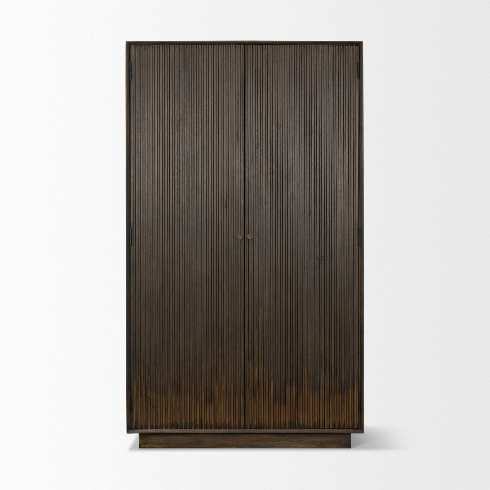 Cinder Distressed Dark Brown Wood Reeded 2-Door Closed Tall Cabinet
