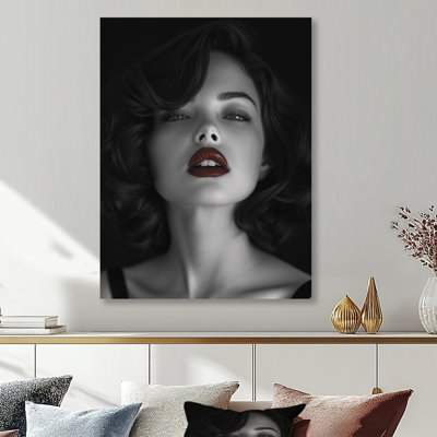  «Woman Portrait With Red Lips Color III - Fashion Woman, reproduction d'art sur toile
