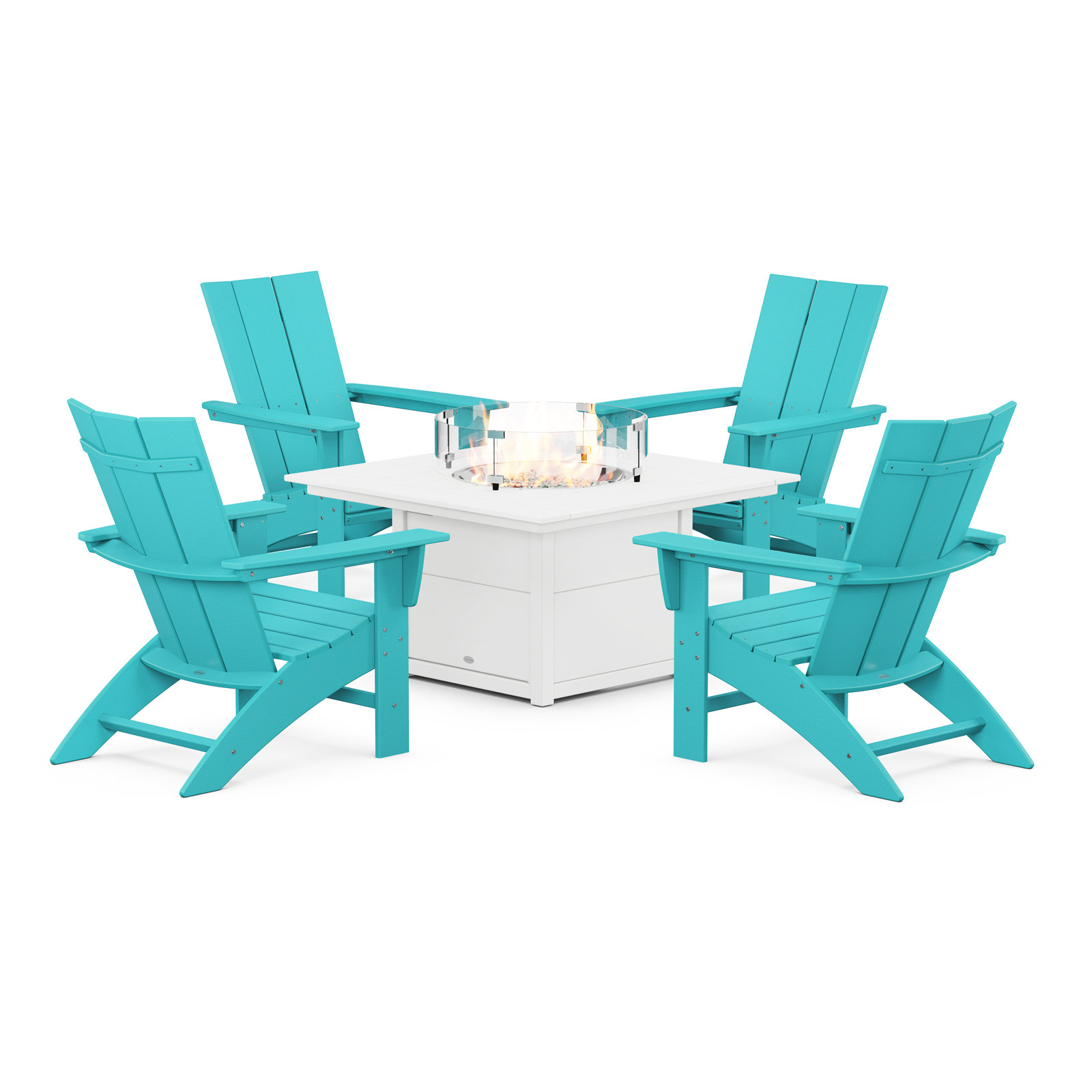 POLYWOOD® Modern Adirondack 4-Person Patio Seating Group, Aruba/White