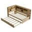 Lit de jour simple en bois avec tablettes de rangement, USB et lit gigogne, naturel