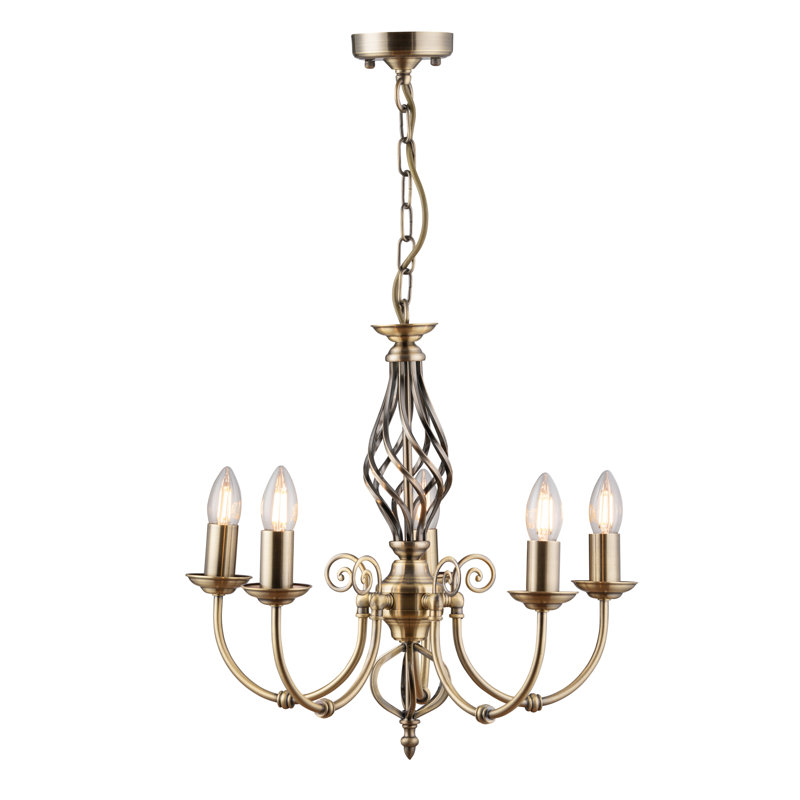 Bratton 5-Light Twist Candle Style Chandelier, Antique Brass