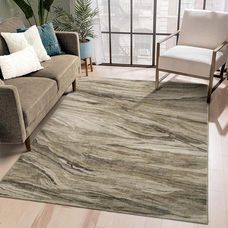  Abstract Rug Large Living Room Rugs Neutral Modern Washable Area Rugs for Bedroom Dining Room Non-Slip Stain Resistant Foldable Thin Rug