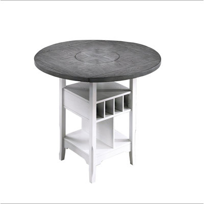 Dining Room Antique White / Gray 1pc Counter Height Table w Built in Lazy Suzan Storage Shelf Dining Table Bottom Functional Kitchen Table