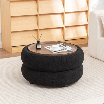 Upholstered Round Storage Ottoman by Ebern Designs