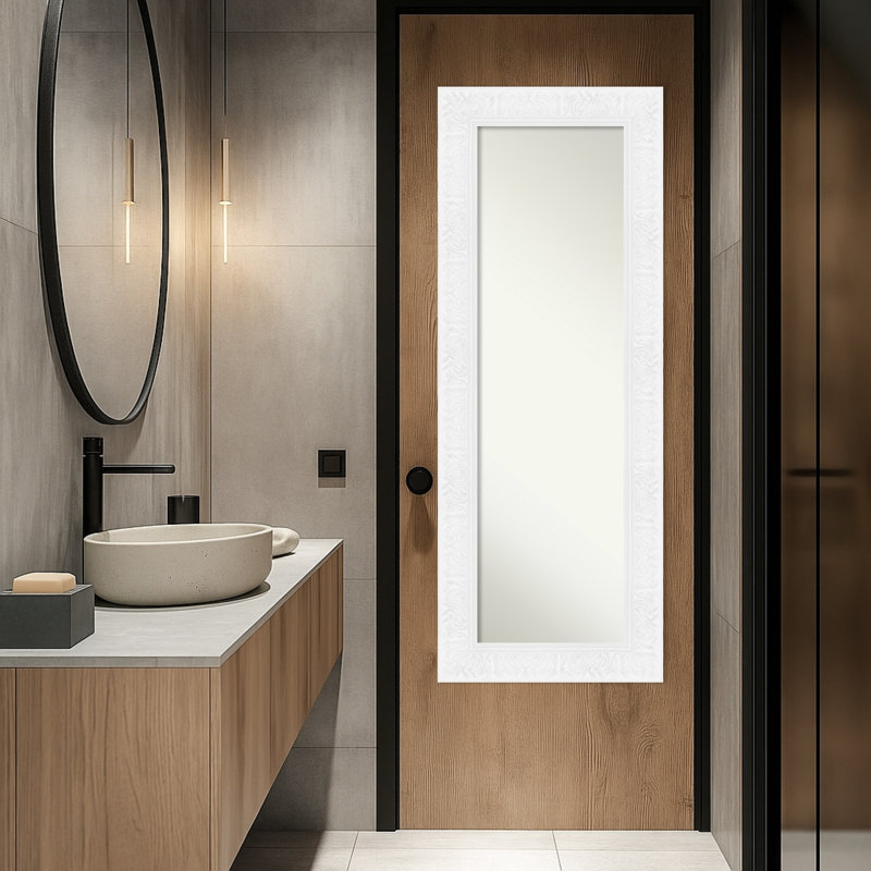 Luxe Non-Beveled Framed Full-Length On the Door Mirror, White