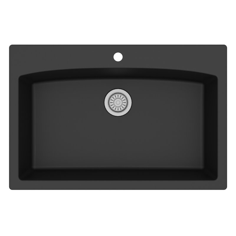 Karran Drop-in Quartz Composite 33'' X 22'' 1-Hole Single Bowl Kitchen Sink, Black