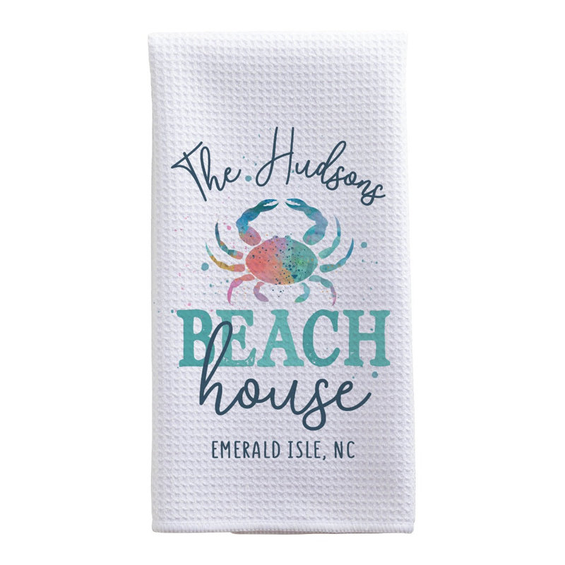 Serviette de thé personnalisable Crab Beach House, Oui