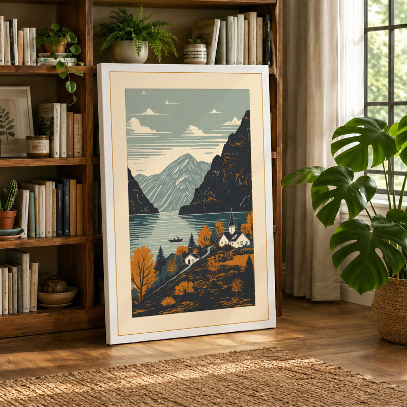Alpine Shores Japandi - Wrapped Canvas, 36x24 - 91.4 x 61.0 cm, Taupe Border