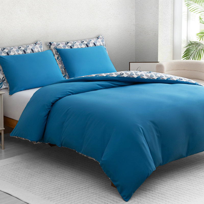Premium Reversible Duvet Cover Set with Zipper Closure and Corner Ties, Super King Duvet Cover + 2 Standard Pillowcases