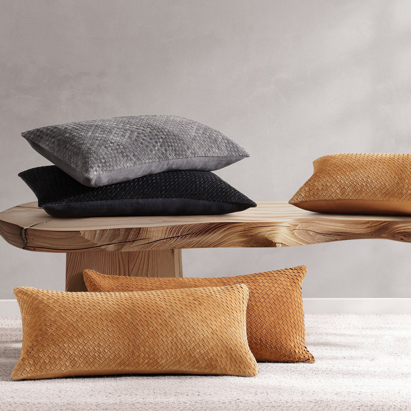Coussin lombaire rustique en cuir véritable sud-ouest 14 pi x 30 po, Gris