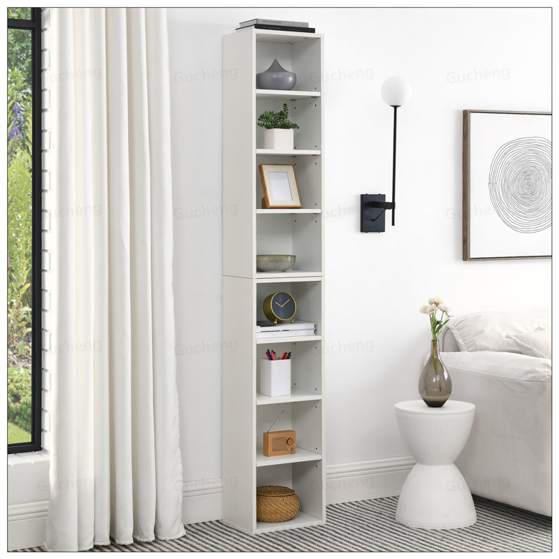 8-Tier Adjustable Media Tower Rack, CD DVD Storage Cabinet, Tall Narrow Bookcase For Home And Office Organization, White
