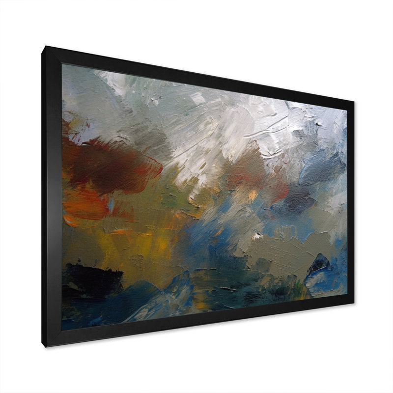 «Feeling Autumn Abstract» - rouge, orange, bleu, H 34 po x l 44 po x P 1,5 po, Cadre simple noir