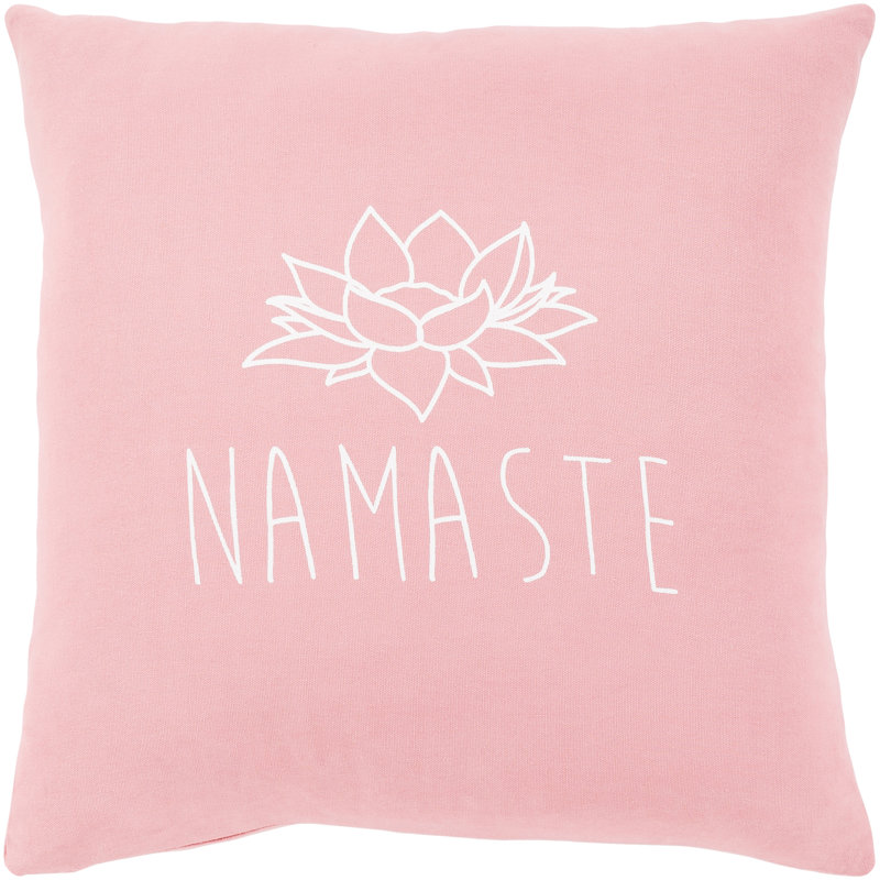 Housse de coussin en coton Motto, Rembourrage du duvet, 20 po X 20 po, Rose vif