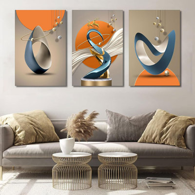 3 pièces d'art mural moderne abstrait toile de cerf doré lignes de luxe peintures photos décoration murale blanc bleu orange couleur gris affiches impressions pour salon chambre bureau décoration de la maison