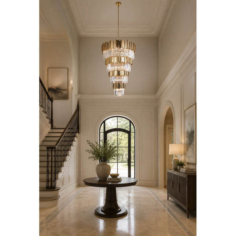 Transitional 42 Light 4 Tier Gold Crystal Chandelier, Gold