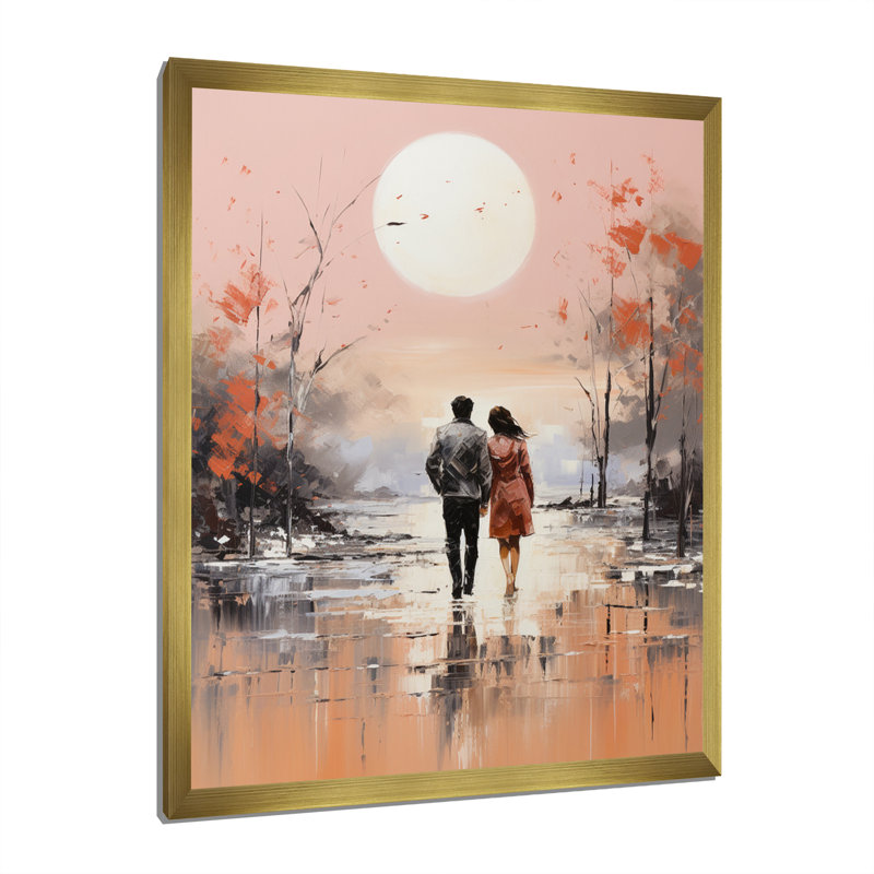 Cantera " Couple Walking On Beach ", Gold Picture Framed, 20" H x 12" W x 1" D