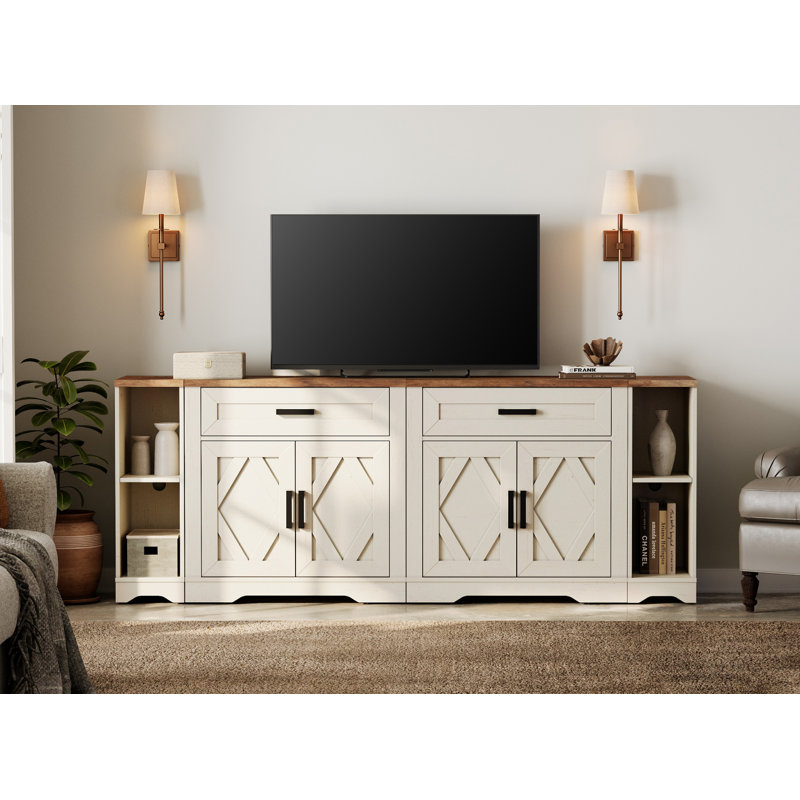 Laziza 82.7" W TV Stand with Barn Doors, White