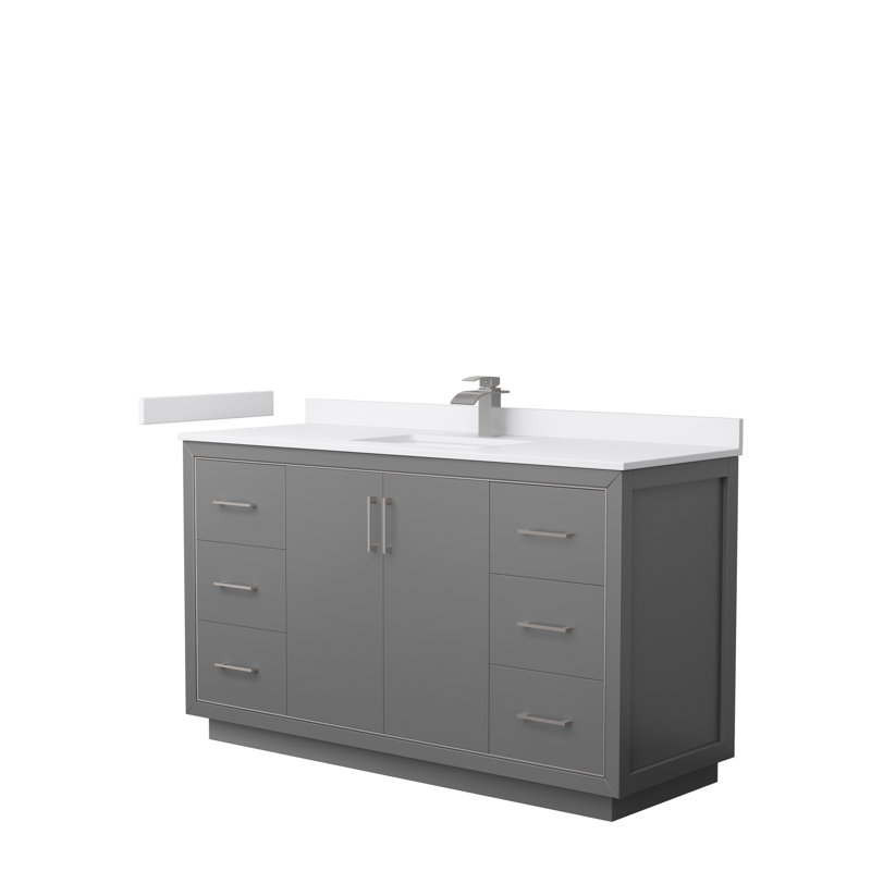 Ensemble de meuble-lavabo simple 60 po Icon, Blanc, Gris foncé, Nickel brossé