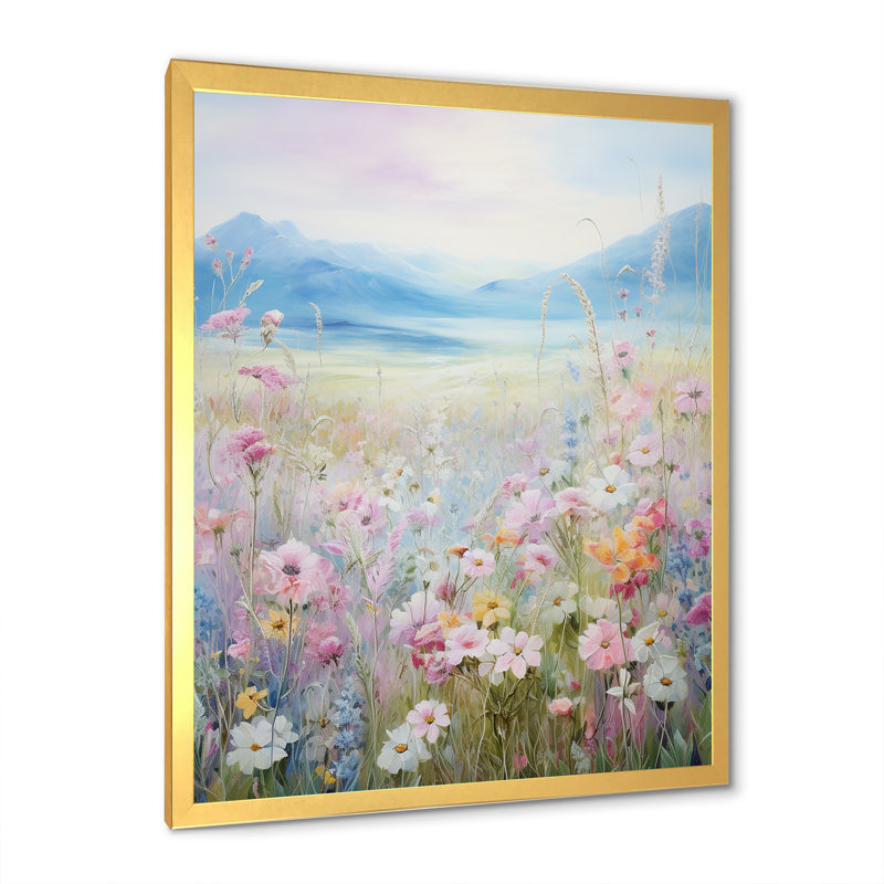 Kawaii Meadow Landscape - impression, Cadre doré simple, H 32 po x l 16 po x P 1 po