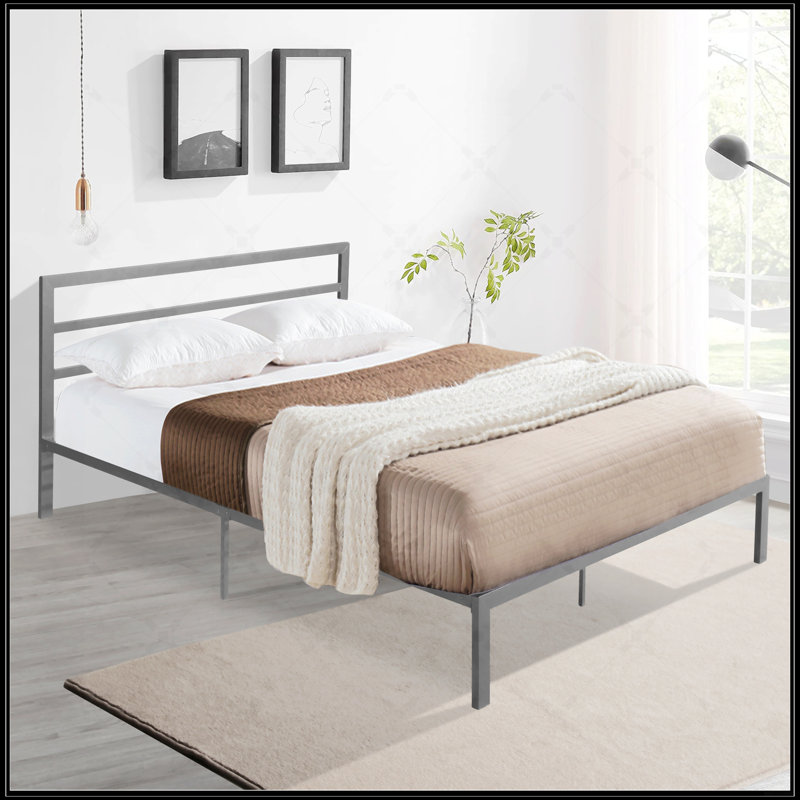 Cadre de lit grand lit en métal avec tête de lit gris anthracite
