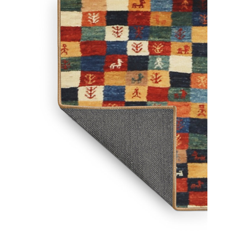 Tapis orange/vert/bleu zone contemporaine, Rectangle 7 pi x 9 pi