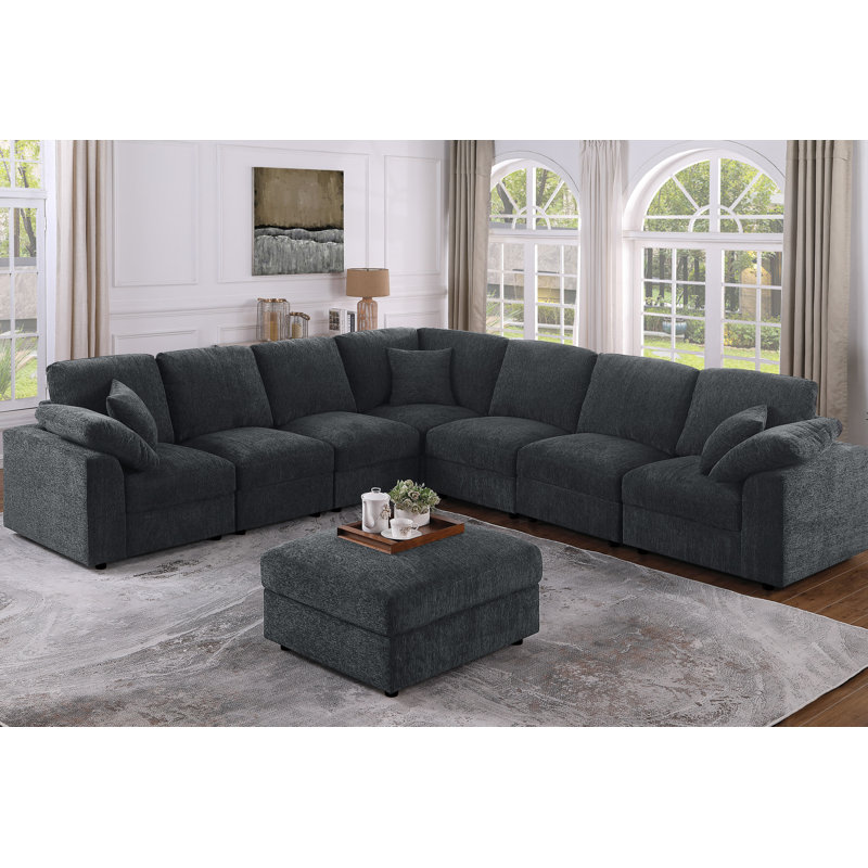 Kensley 8-Piece Upholstered Corner Sectional, Dark Gray
