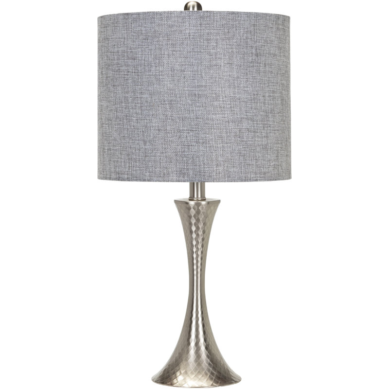 Aegina Metallic Nickel Table Lamp Set with Linen Shades