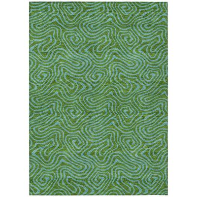 9' X 12' Green And Blue Abstract Washable Indoor Outdoor Area Rug