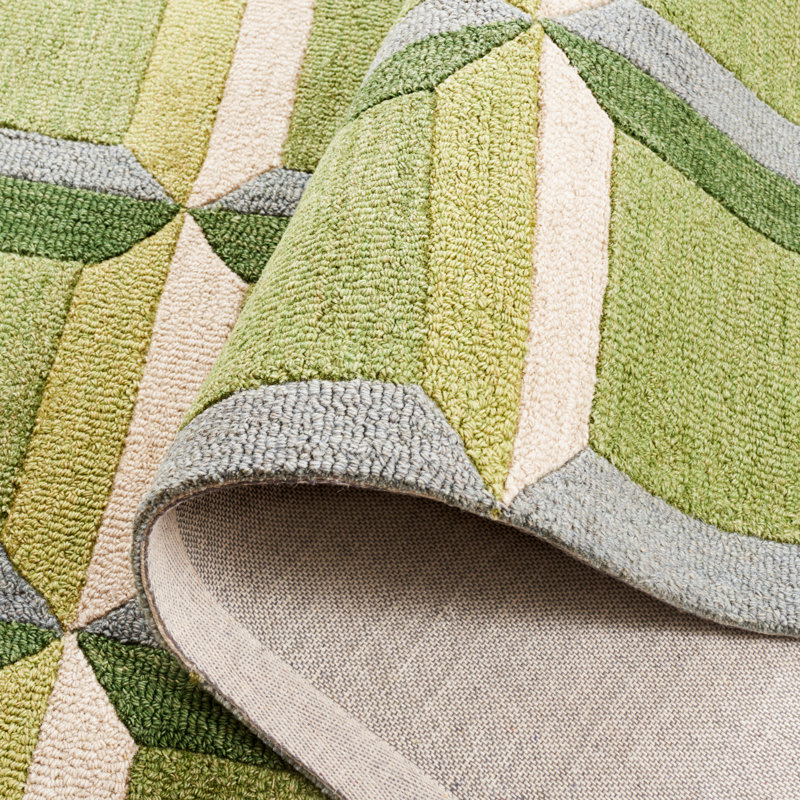 Giedre Geometric Hand Tufted Cotton/Wool Area Rug in Green/Beige, Runner 2'3" x 8'