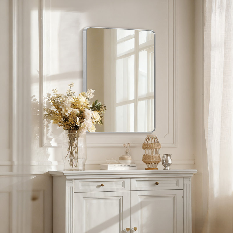 Silver Rectangle Bathroom Mirror, 22" x 30" Wall Mirror with Metal Frame, Silver, 22" x 30"