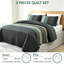 Ensemble de couette vert foncé, couvre-lit rayé bohème 3 pièces, format king-137013254-137013251