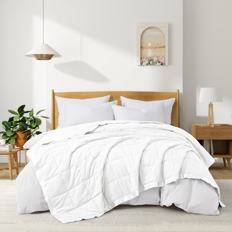 Couverture avec bordure en satin, Très grand lit, Blanc