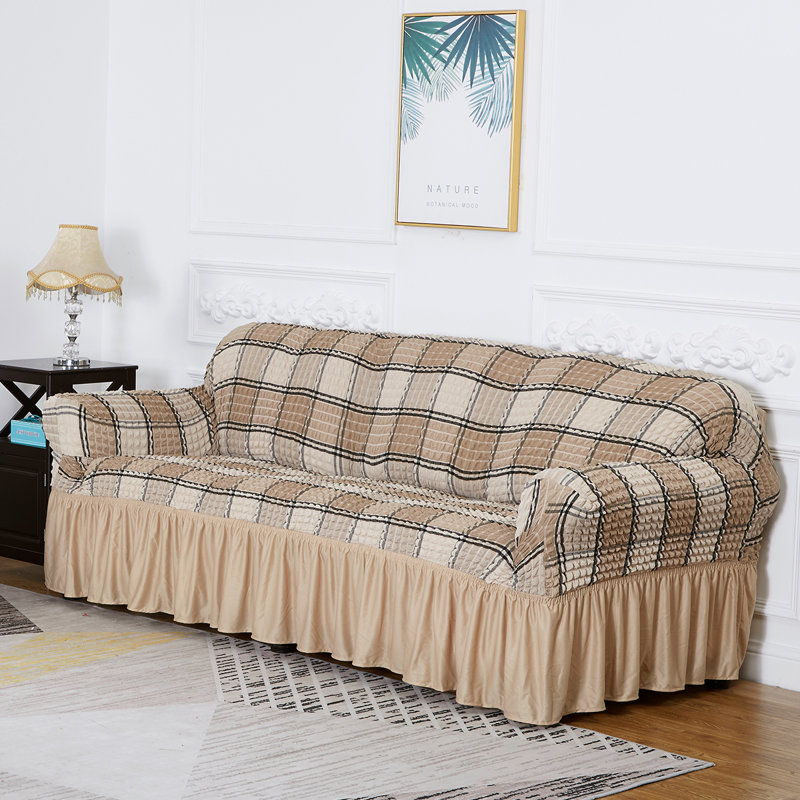 Housse pour canapé à coussins carrés / rectangulaires Bubble, Mélange de polyester beige, H 25 po x l 72 po x P 18 po