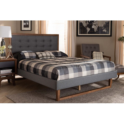 Grand lit tapissier Cicenia, gris foncé / noyer cendré l 63,80 po x L 83,40 po x H 58,30 po