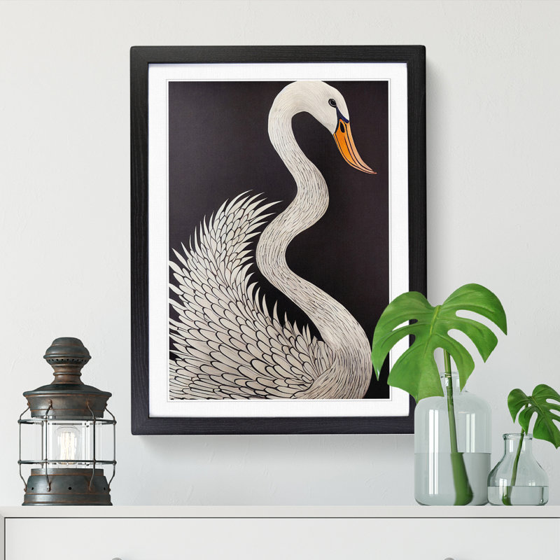 Swan Sgraffito - Single Picture Frame Print, 34cm H x 25cm W x 2cm D, Oak