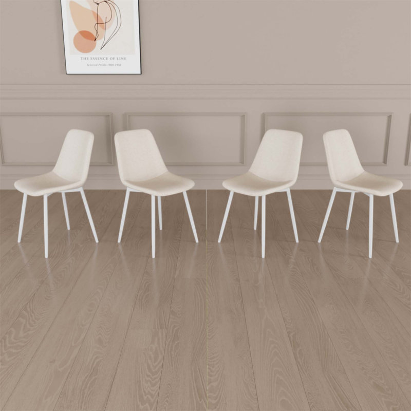 Ensemble de 4 chaises de salle à manger rembourrées modernes avec coussins en lin et pieds en métal robustes pour une assise confortable