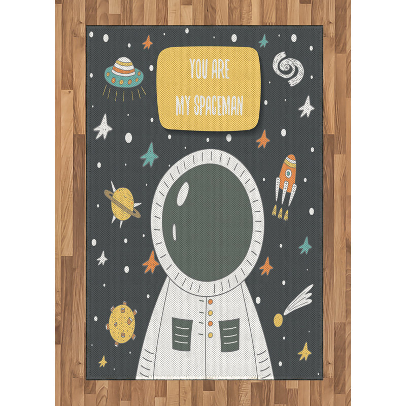 Astronaut High Density Long Fiber Poly Threads Decorative Area Rug Carpet, Rectangle 4' x 5'8"