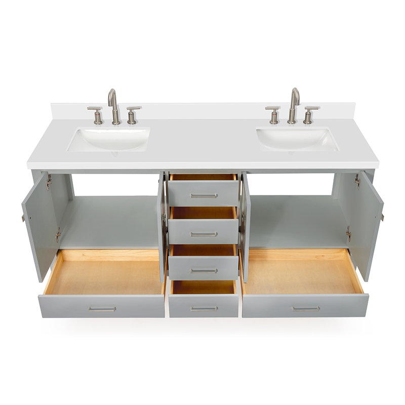 Ensemble de meuble-lavabo double 73 po Cambridge, Gris, Rectangular